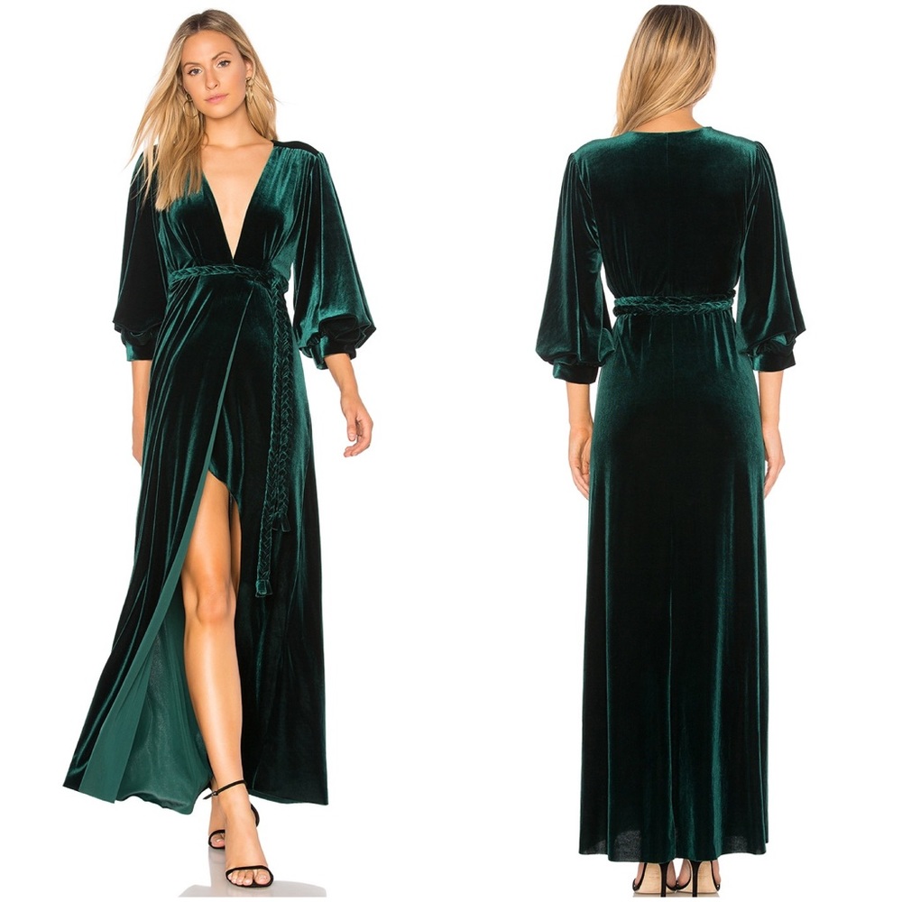 Misa Los Angeles Deep Green Velvet Maxi Dress